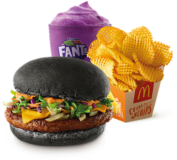 Mc Donalds Black Burger Fanta Frozen Crisscut Fries PNG