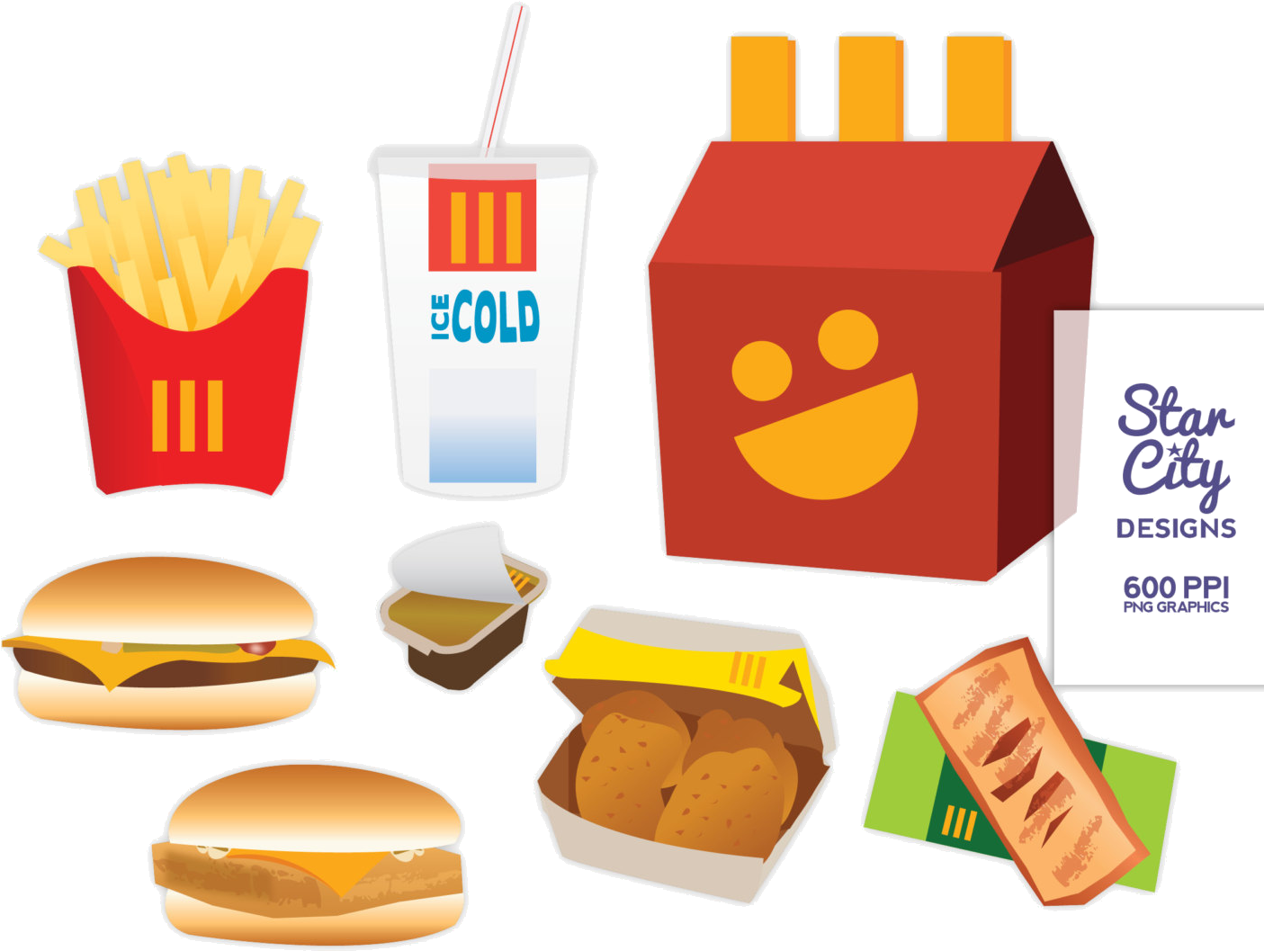 Mc Donalds Food Items Vector Illustration PNG