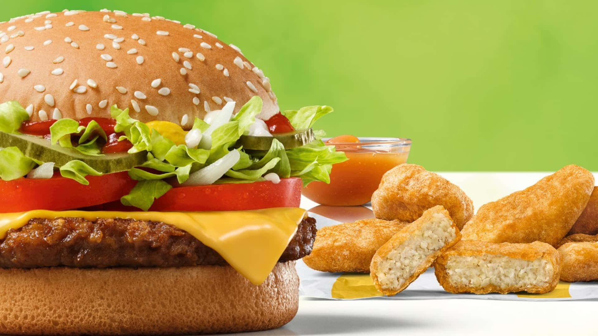 Freshly made burgers, fries and soft drinks available at McDonalds!
