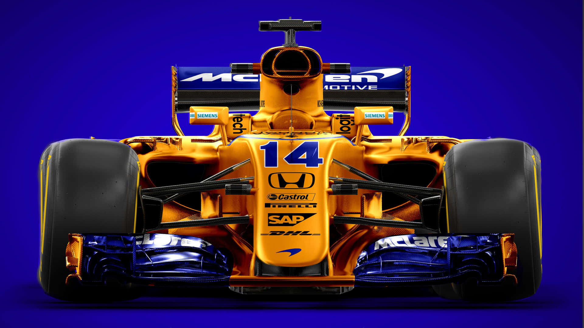 A Orange Racing Car On A Blue Background Wallpaper