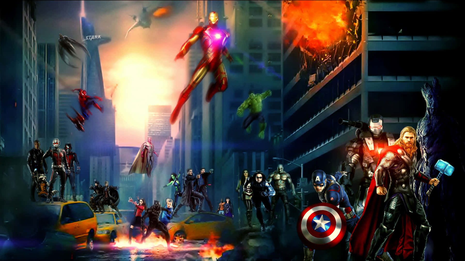 Marvel fans jubler som det epoke superhelt eventyr fortsætter i Marvel Cinematic Universe Wallpaper. Wallpaper