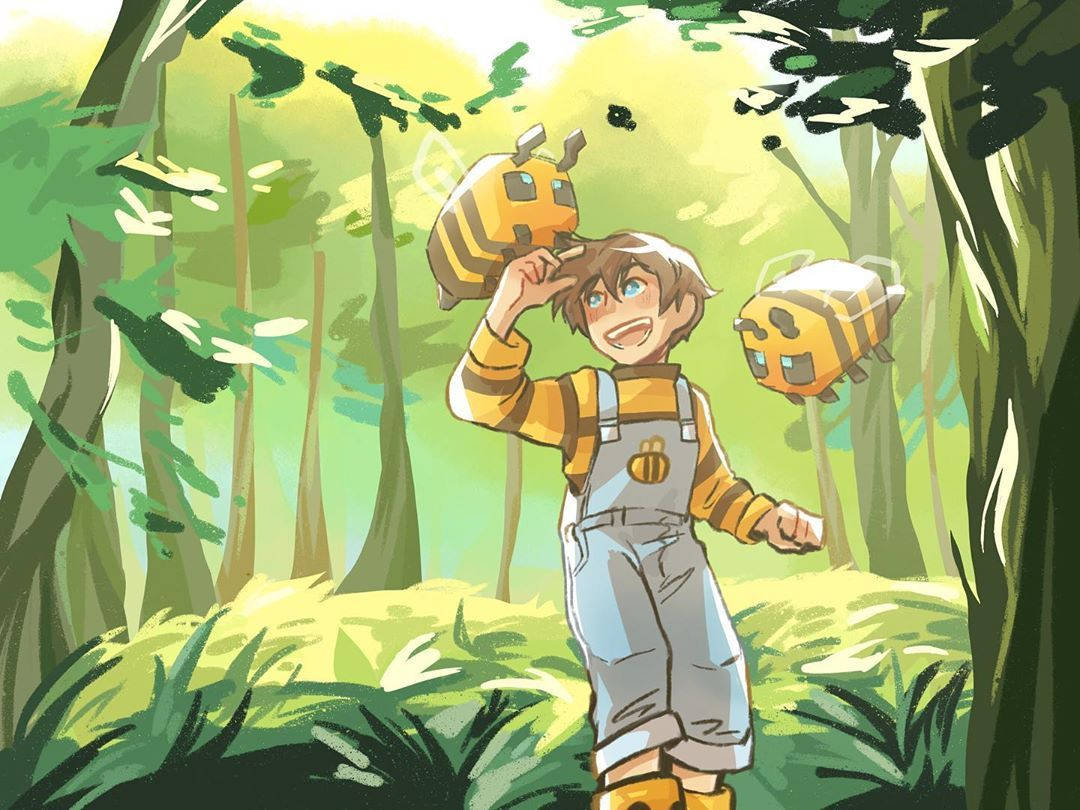 MCYT Bees On Forest Wallpaper