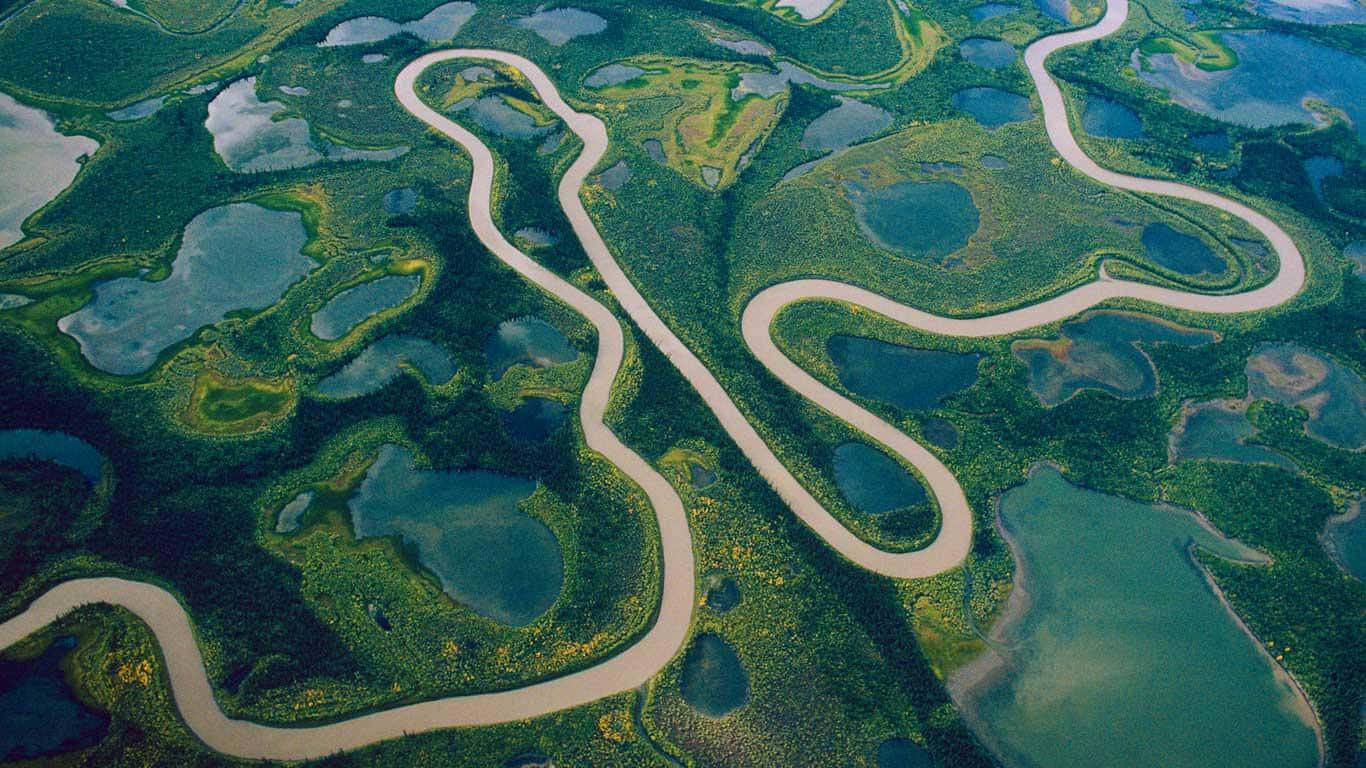 Meandering River Delta Aerial View Wallpaper