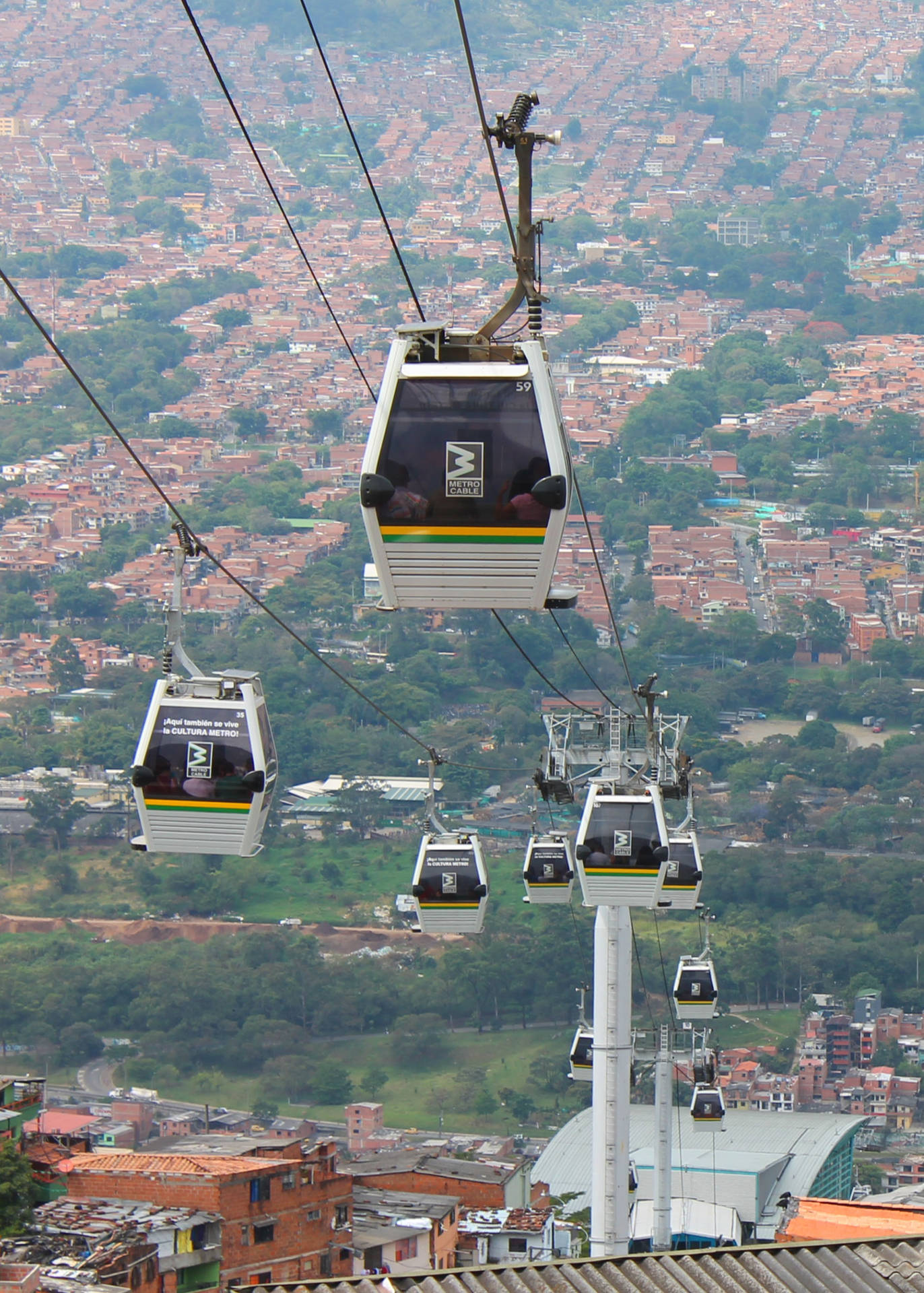 Stunning View of Medellín's Metrocable Against an Evening Sky Wallpaper