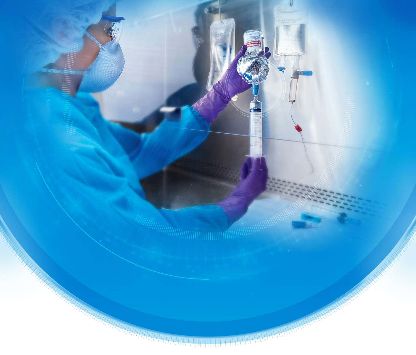A Nurse Is Holding A Blue Tube In Her Hands