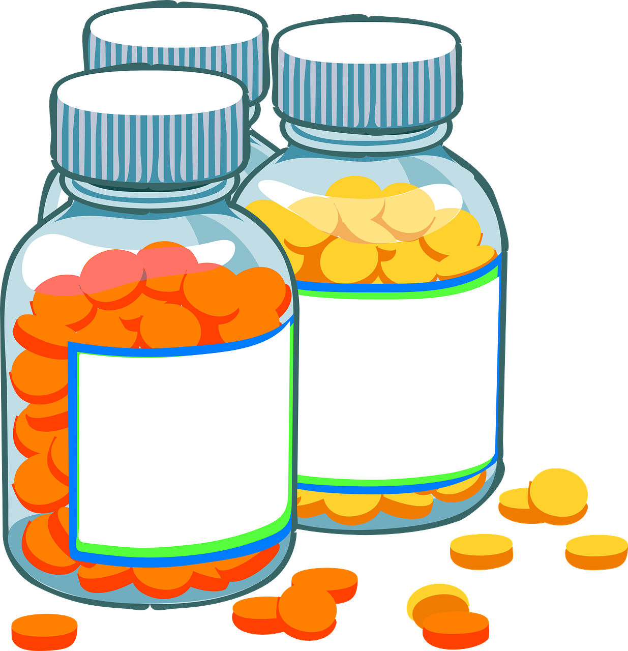 Medication Bottles Cartoon Illustration PNG