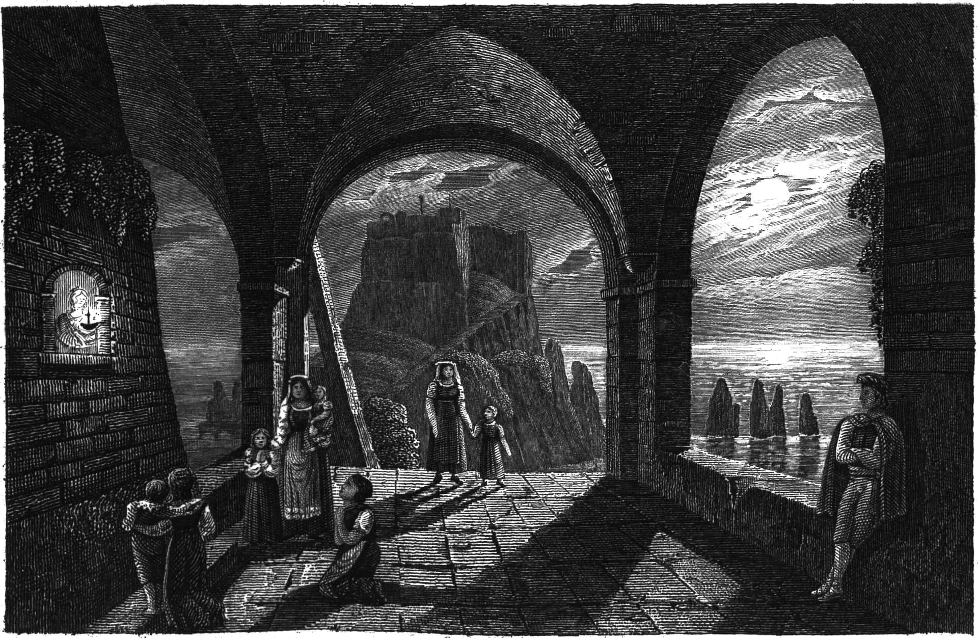 Medieval_ Castle_ Viewpoint_ Etching Wallpaper