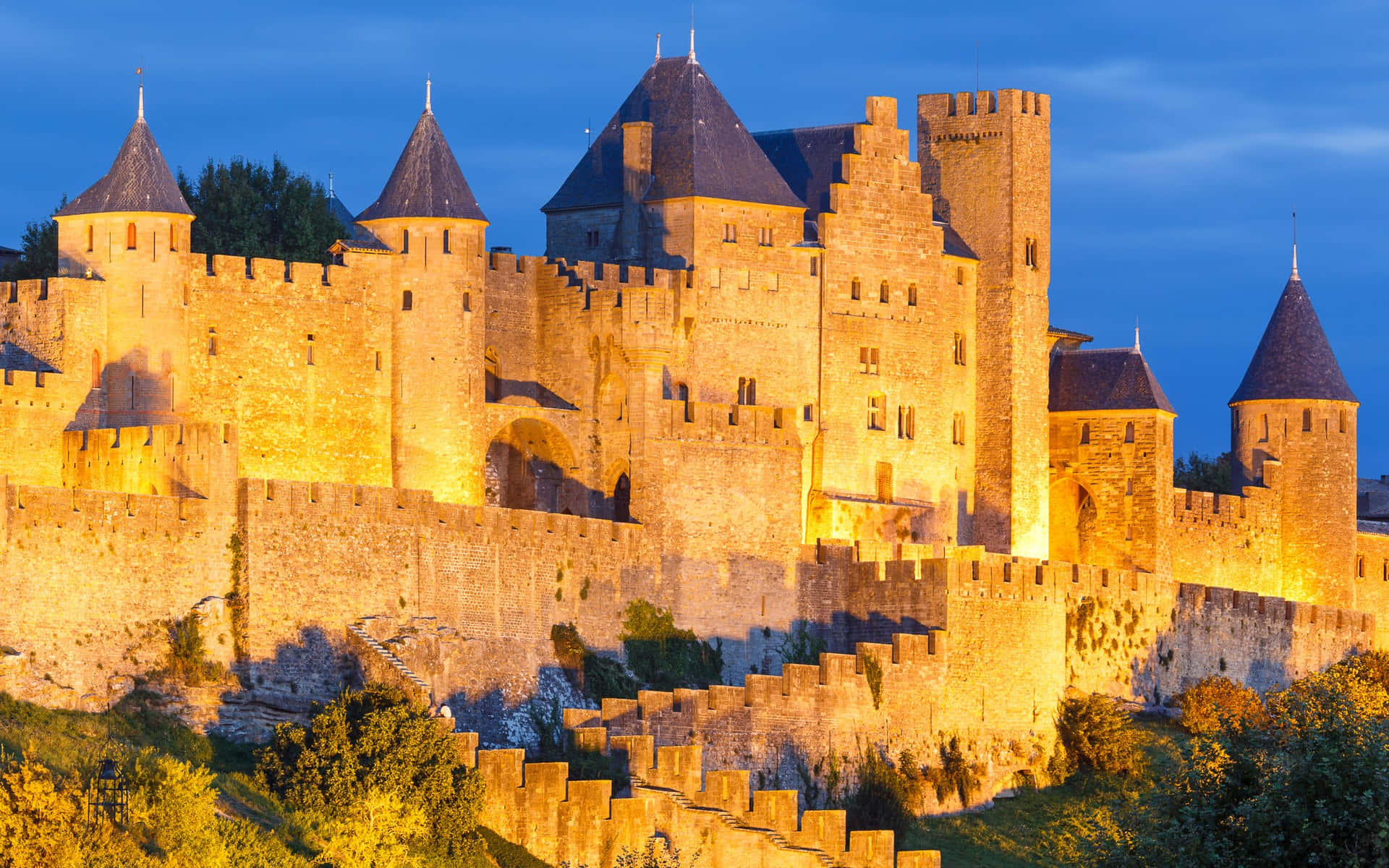 Medieval Chateau Comtal In Carcassonne Golden Hour Picture