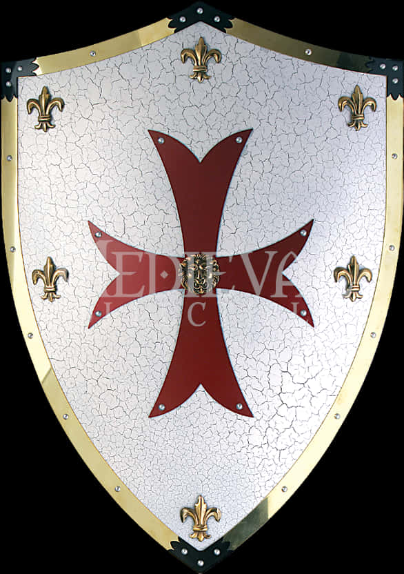 Medieval Knight Cracked White Shieldwith Red Cross PNG