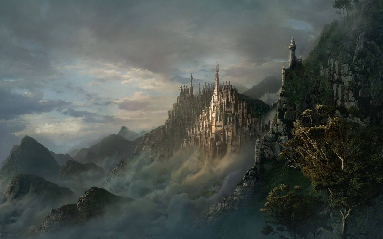 Dream of a Fantasy Castle at the Top of a Mountain Wallpaper