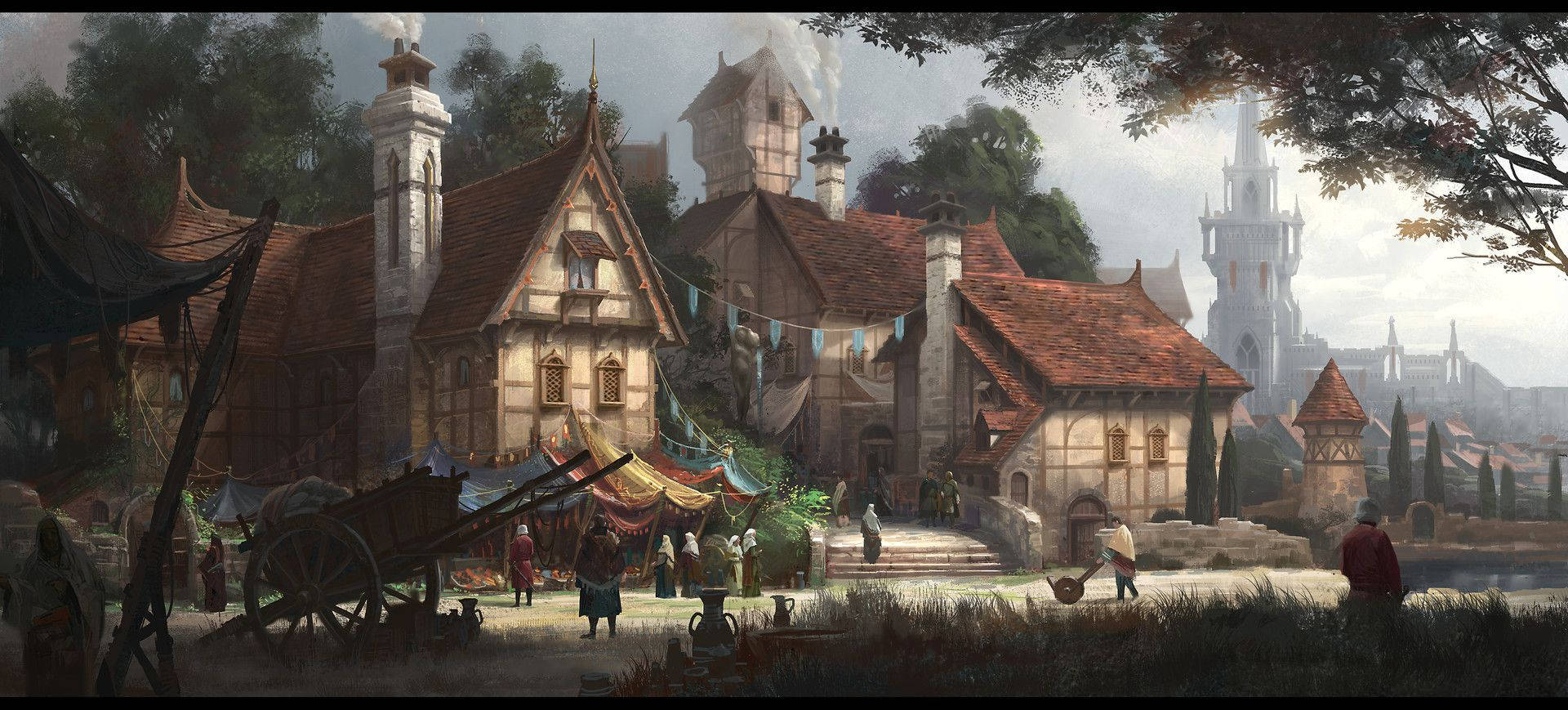 Medieval Fantasy Village Art