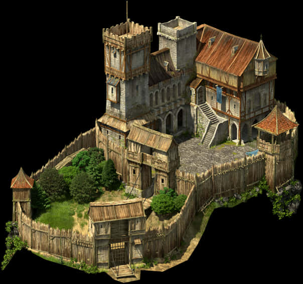 Medieval Fortress Isometric View PNG