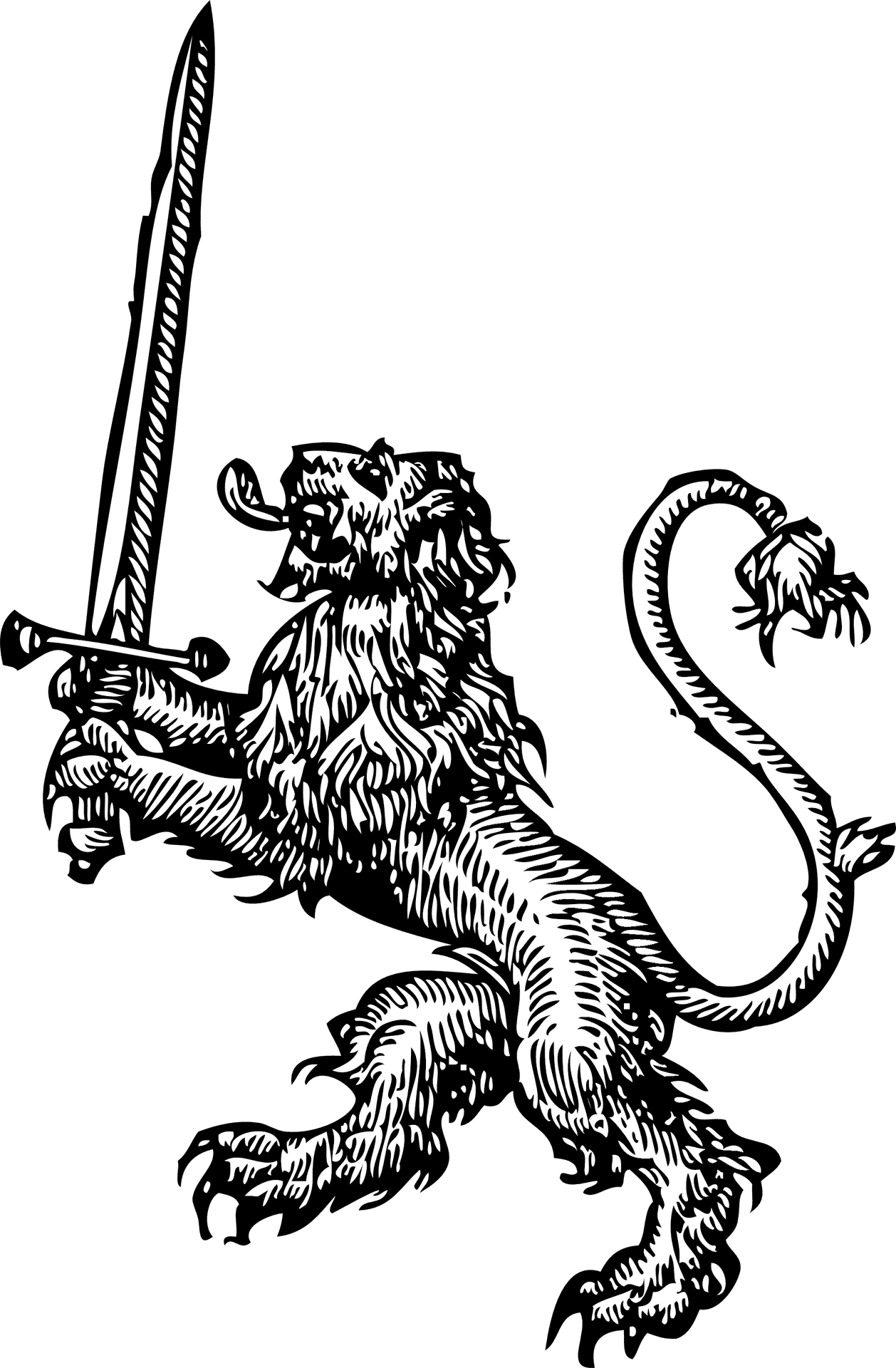 Medieval Heraldic Lionwith Sword PNG