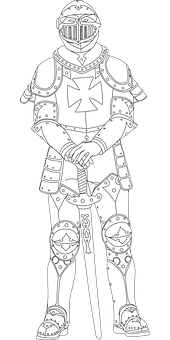Medieval Knight Line Art PNG