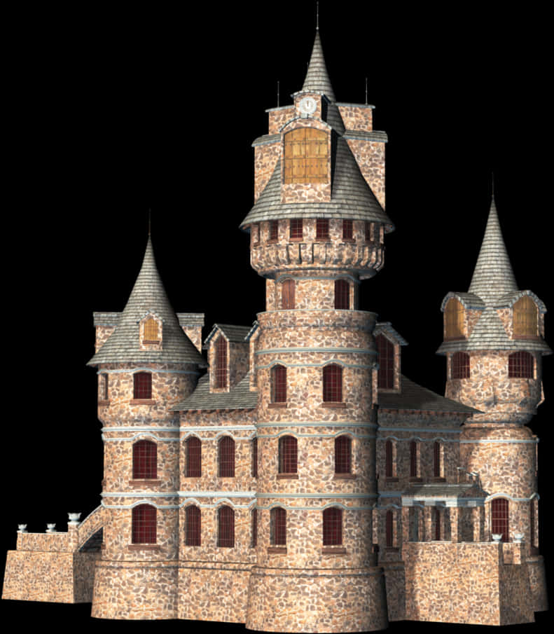 Medieval Stone Castle3 D Model PNG