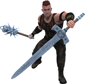 Medieval Warrior Dual Weapons PNG