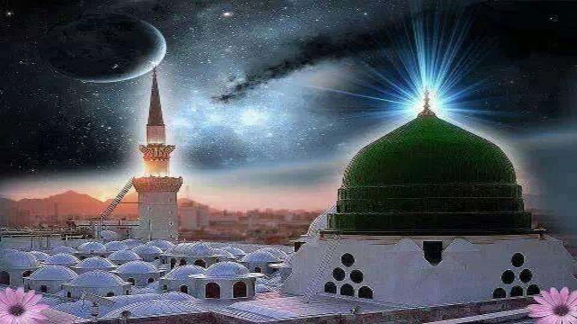 "Beautiful sunrise over the skyline of the holy city of Medina, Saudi Arabia"