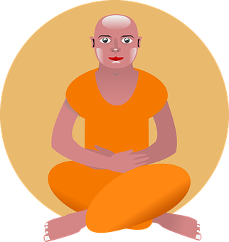 Meditating Bald Figurein Orange Robe PNG