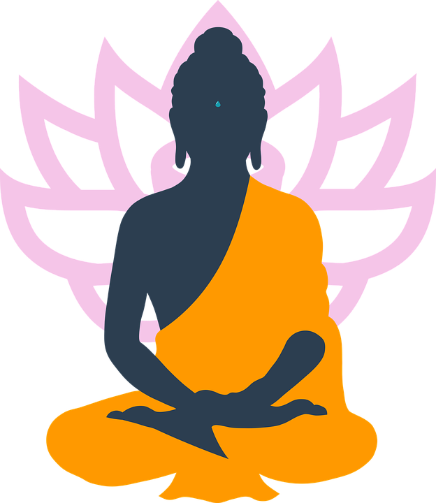 Meditating Buddha Silhouette Lotus Background PNG
