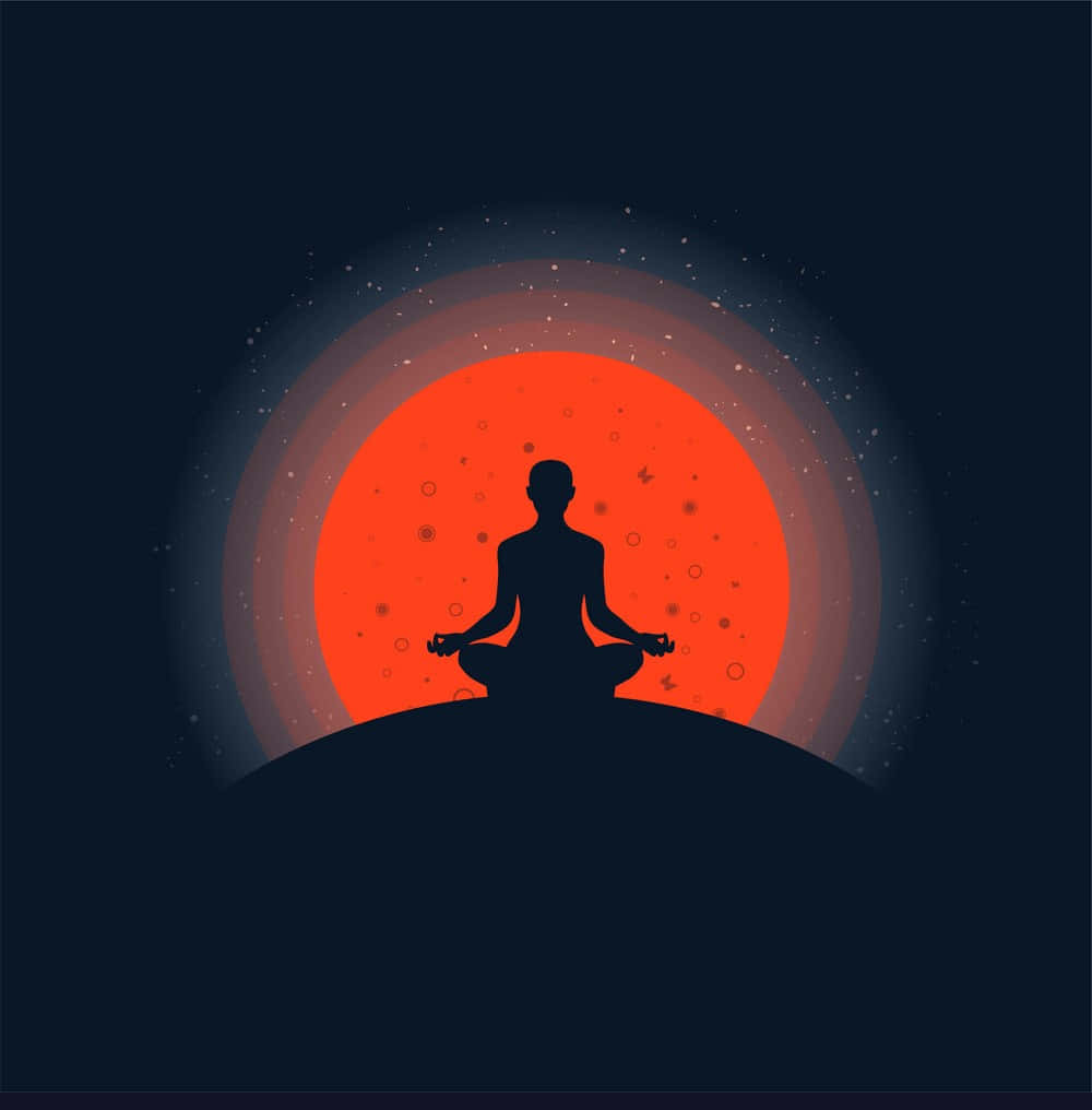 Man In Yoga Position On The Mountain Vector