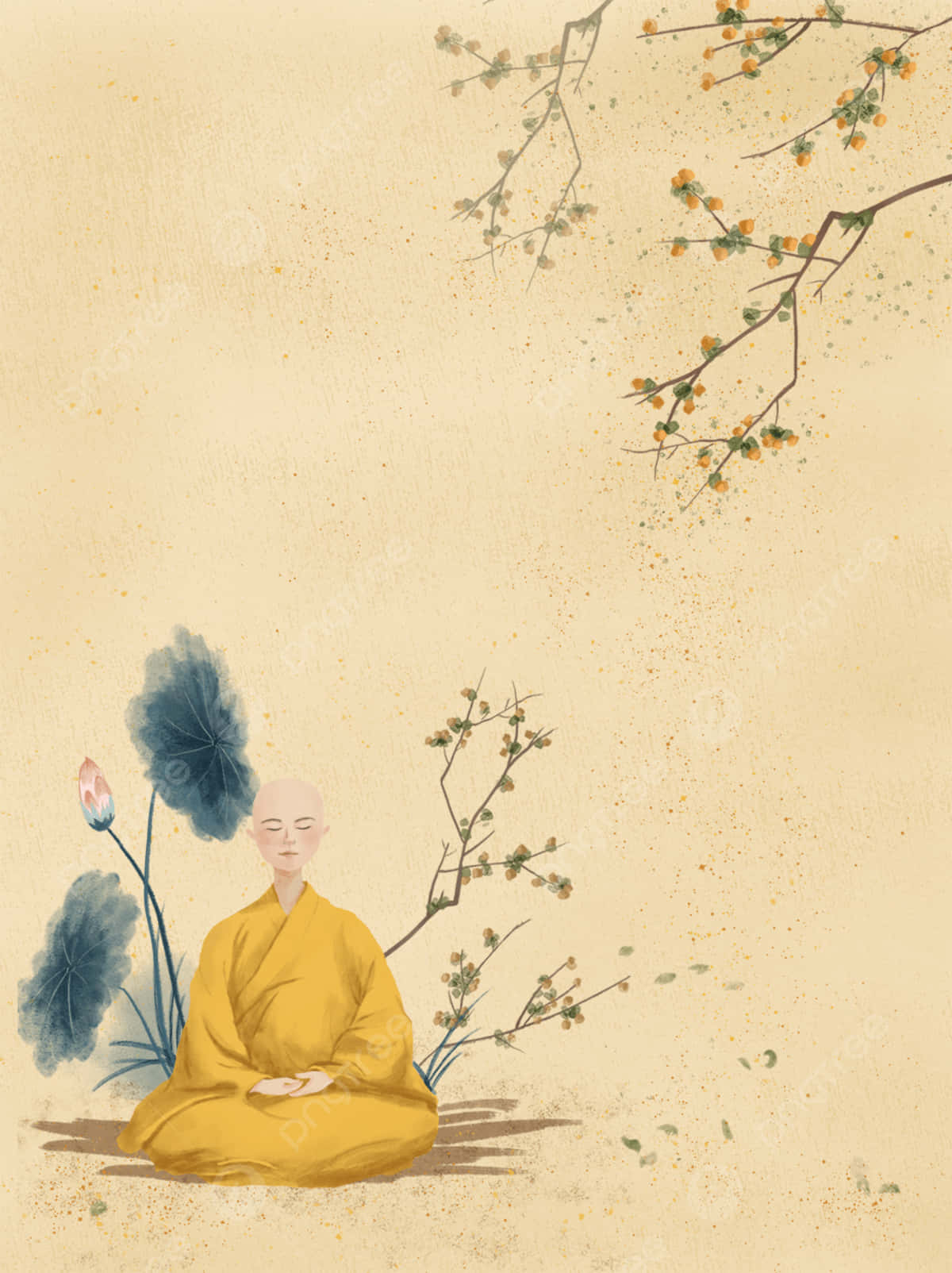 A Buddha Sitting In A Lotus Position With Flowers