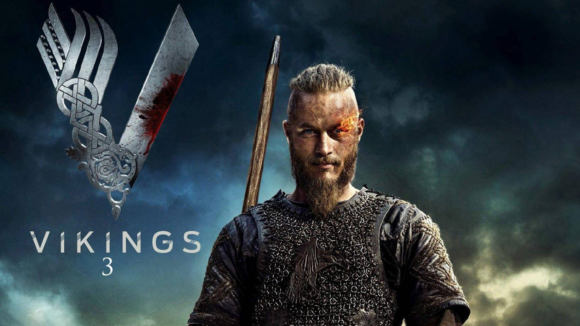 Poster Dei Vichinghi Ragnar A Colpo Medio Sfondo