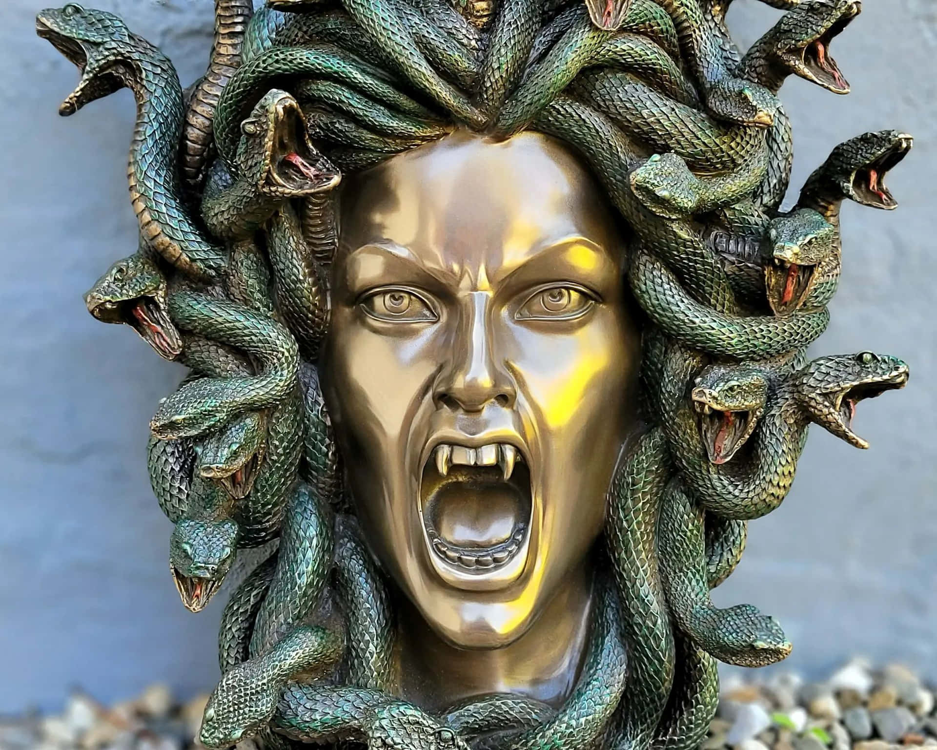 Medusa Sculpture Angry Gaze Wallpaper