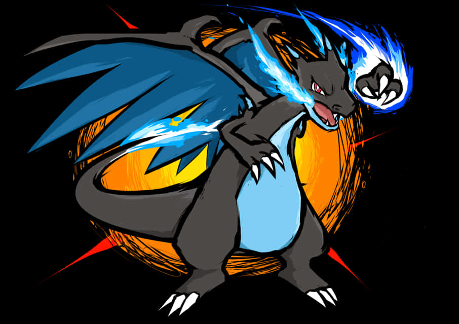 Mega Charizard X Fierce Battle Stance PNG