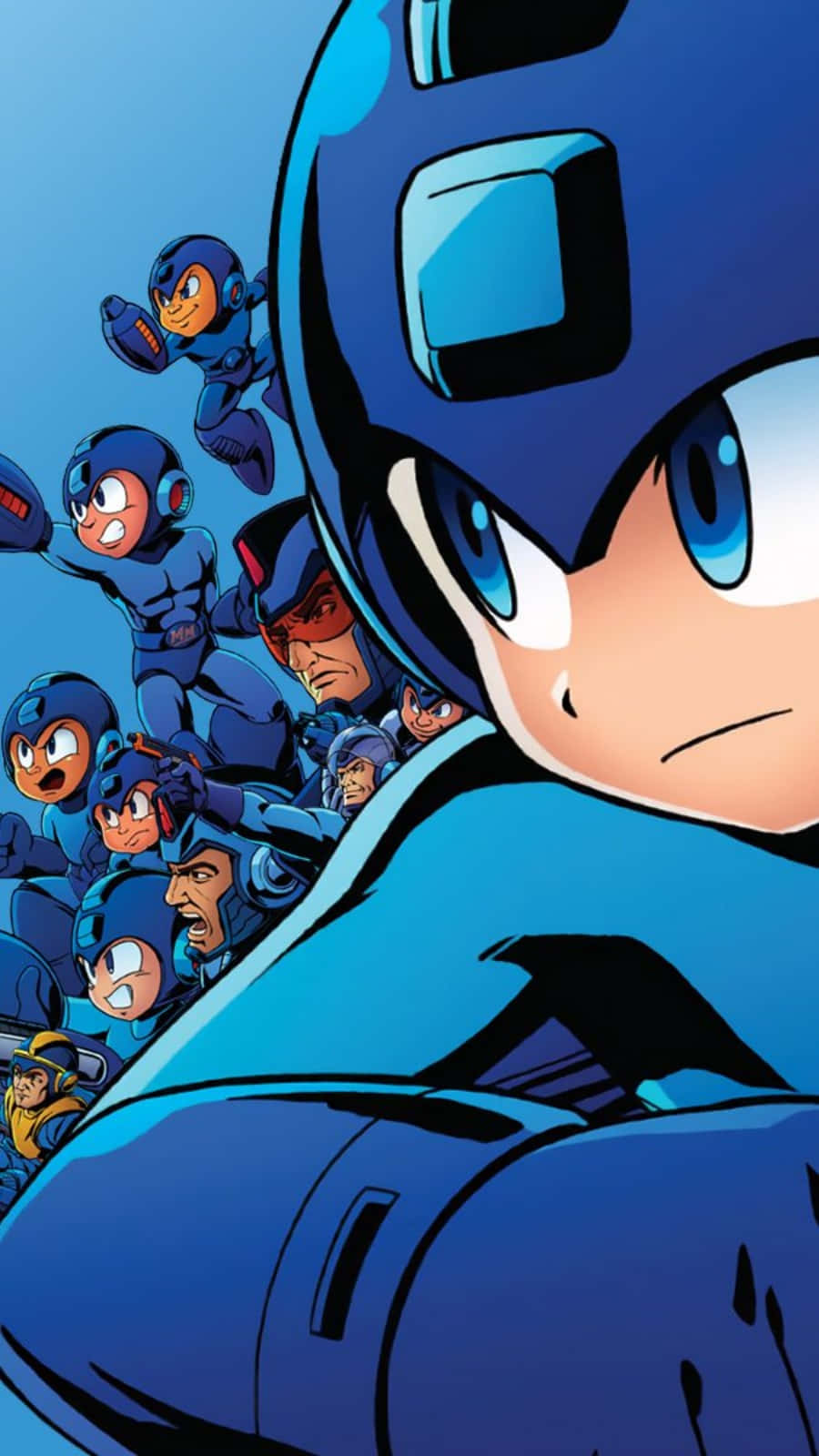 Mega Man, det Capcom-karakter, ser stor ud på denne baggrund. Wallpaper