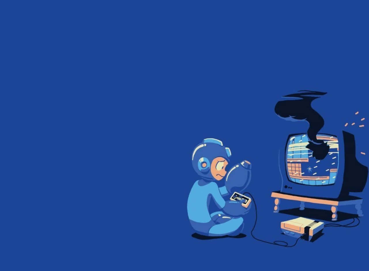 Mega Man Playing His Video Game Wallpaper