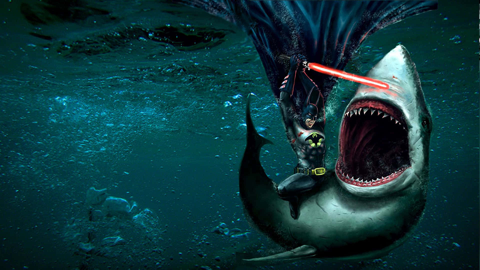 Megalodon Attacked By Batman With Lightsaber Picture