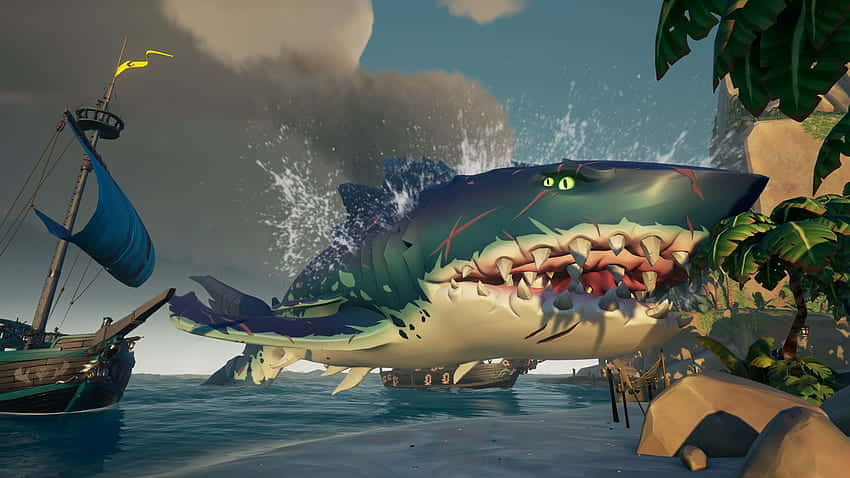 Megalodon Chased By Ships Picture