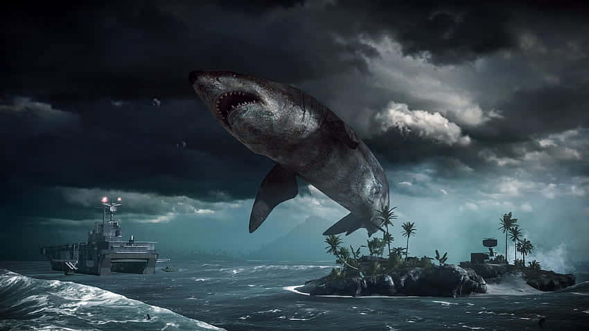 Megalodon Jumping Over Island Picture