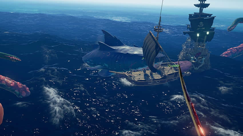 Megalodon Fighting Ships In Sea Of Thieves Picture
