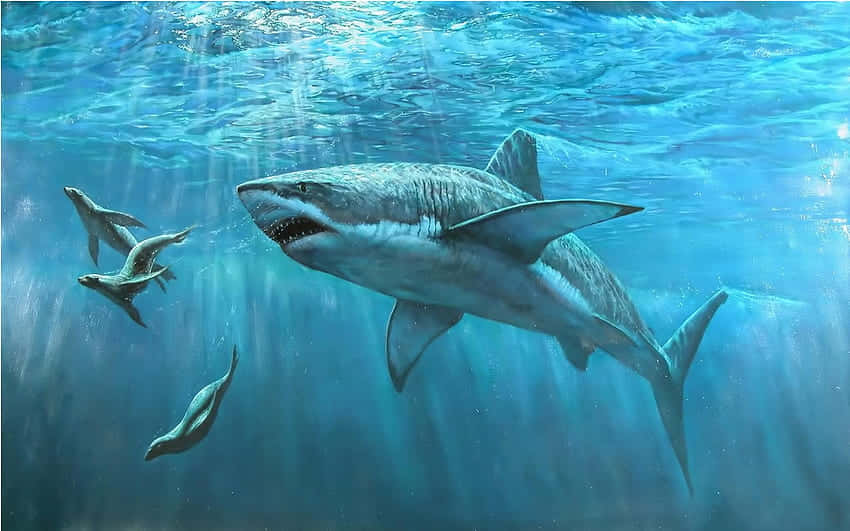 Megalodon Swimming With Seals Picture