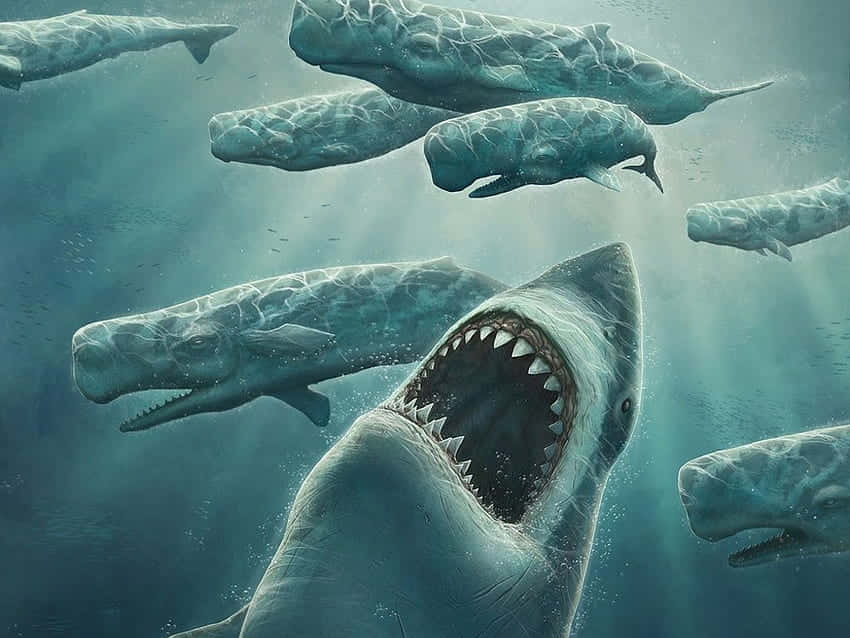 Megalodon Roaring At Other Sea Creatures Picture