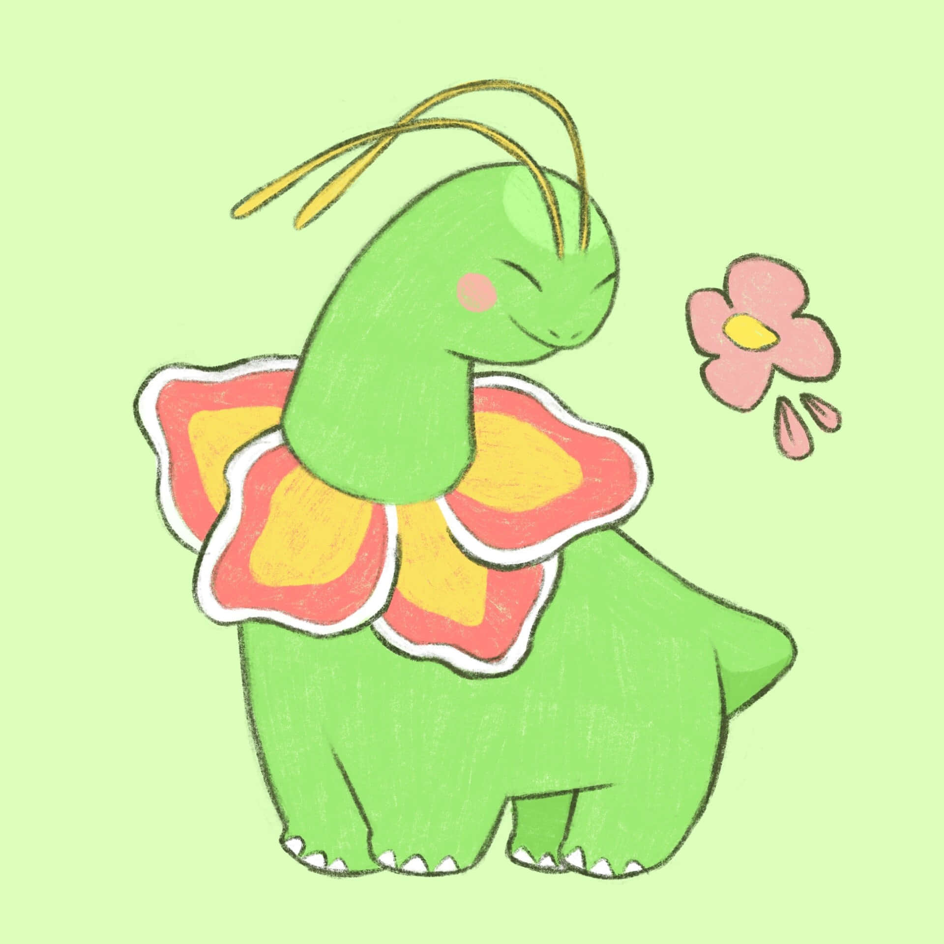 Meganium Cute Illustration With Green Background Wallpaper