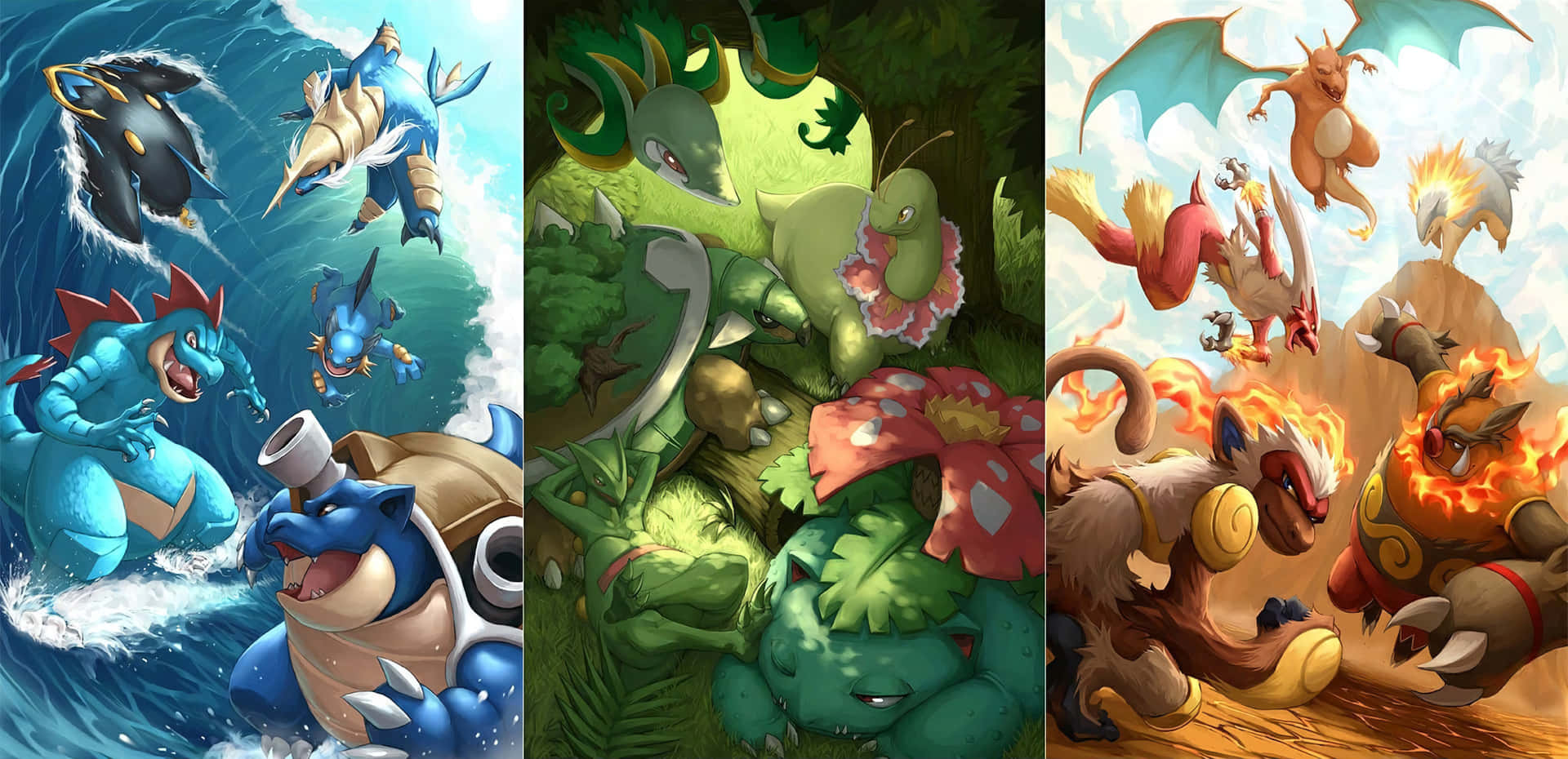 Meganiummit Anderen Arten Von Pokémon Wallpaper