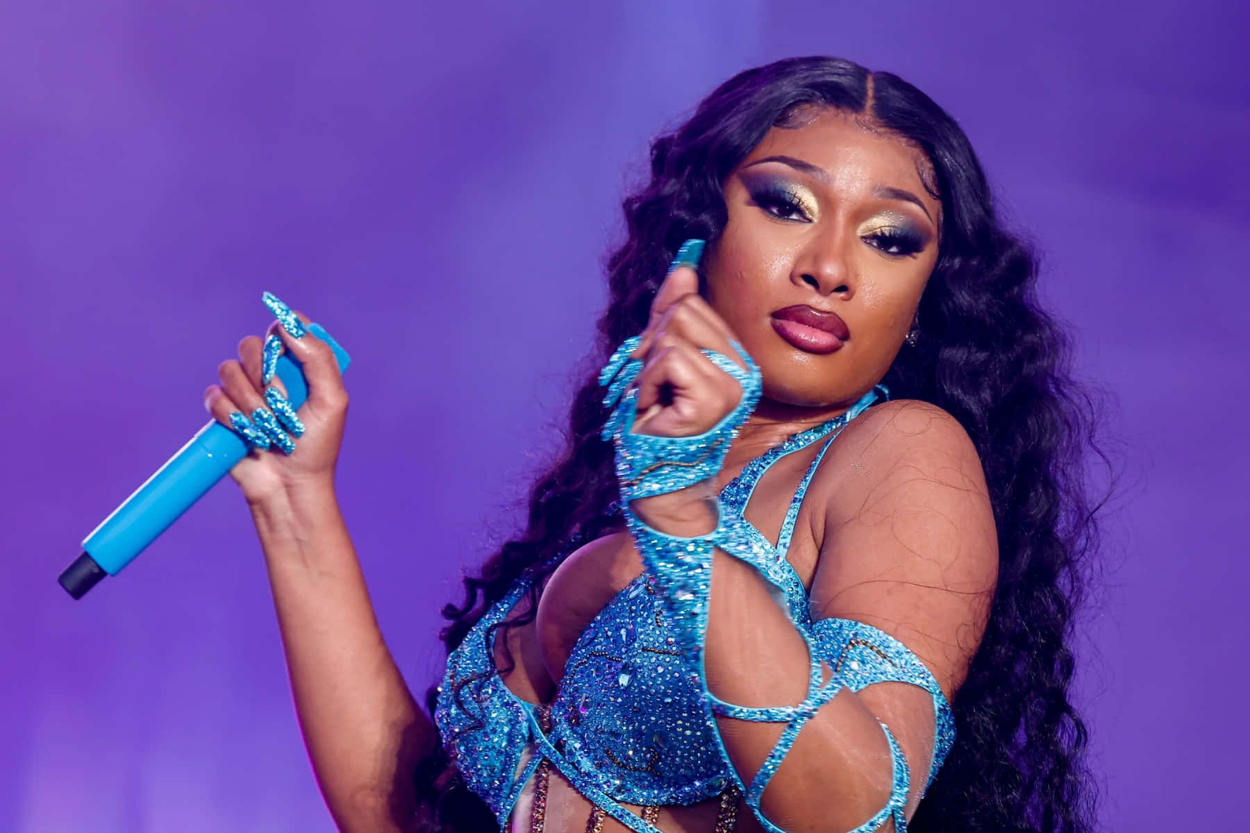 Meganthee Stallion Assume Una Posa Davanti Alla Fotocamera Nel Suo Outfit Elegante.