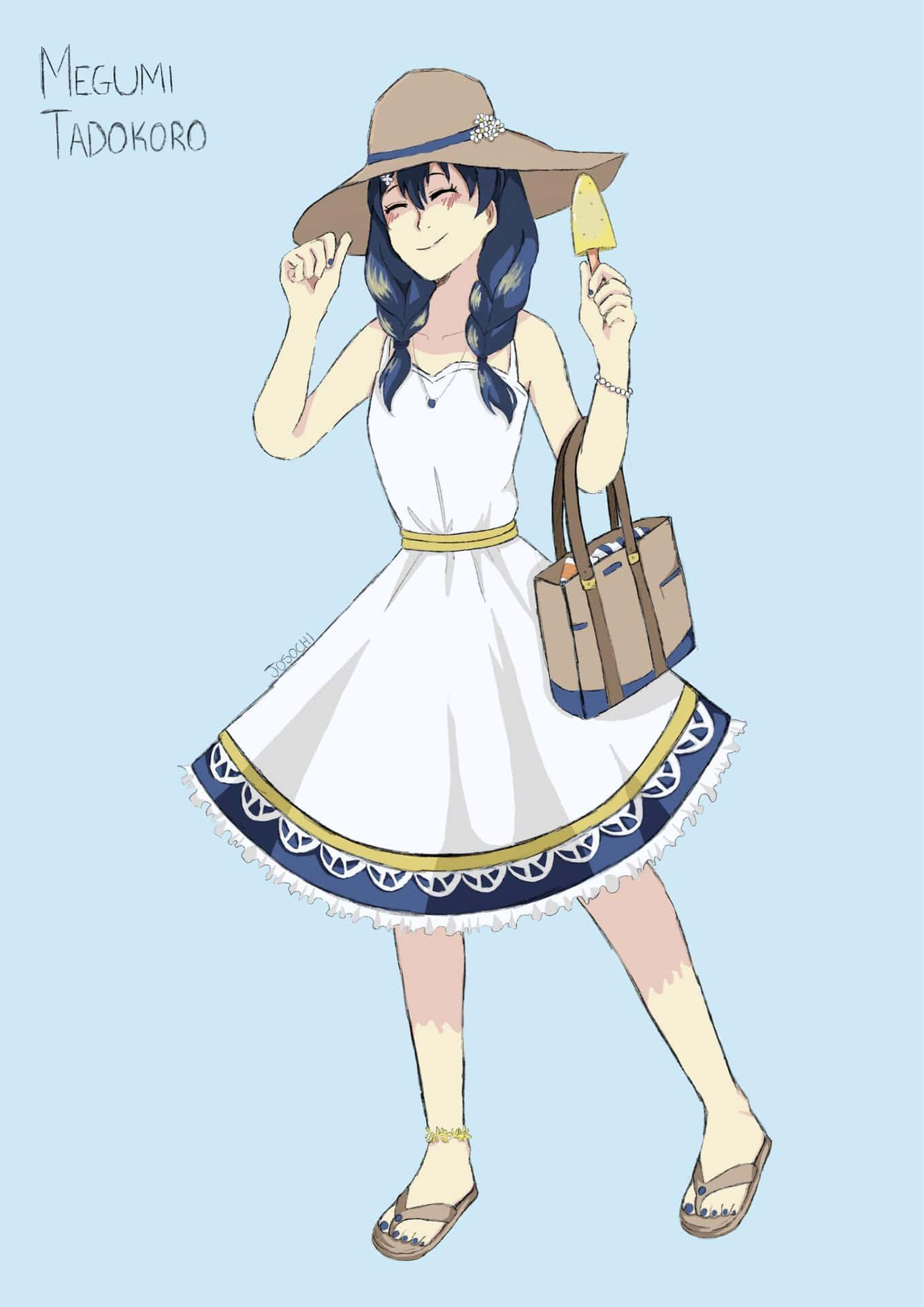 Megumi Tadokoro Zomer Outfit Illustratie Achtergrond