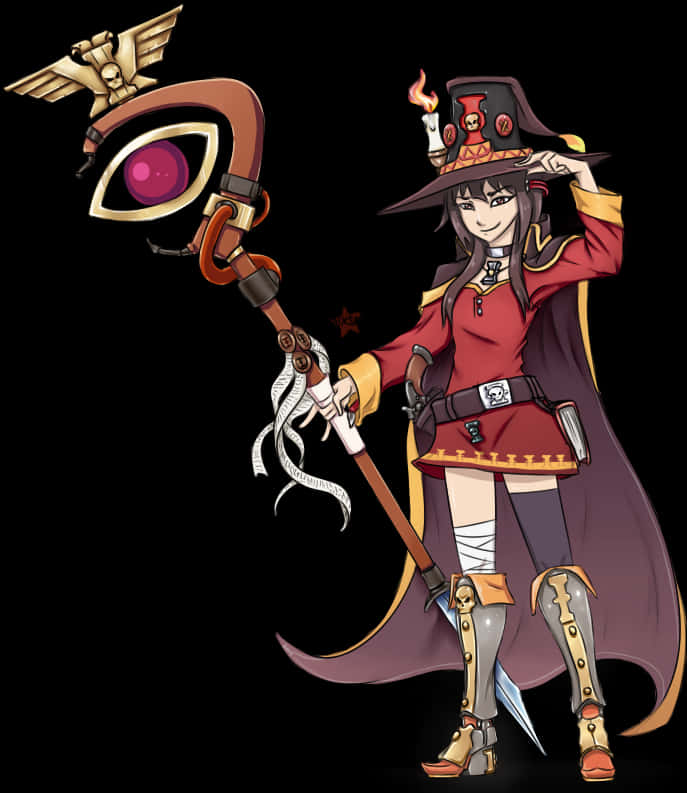 Megumin Anime Character With Staff PNG