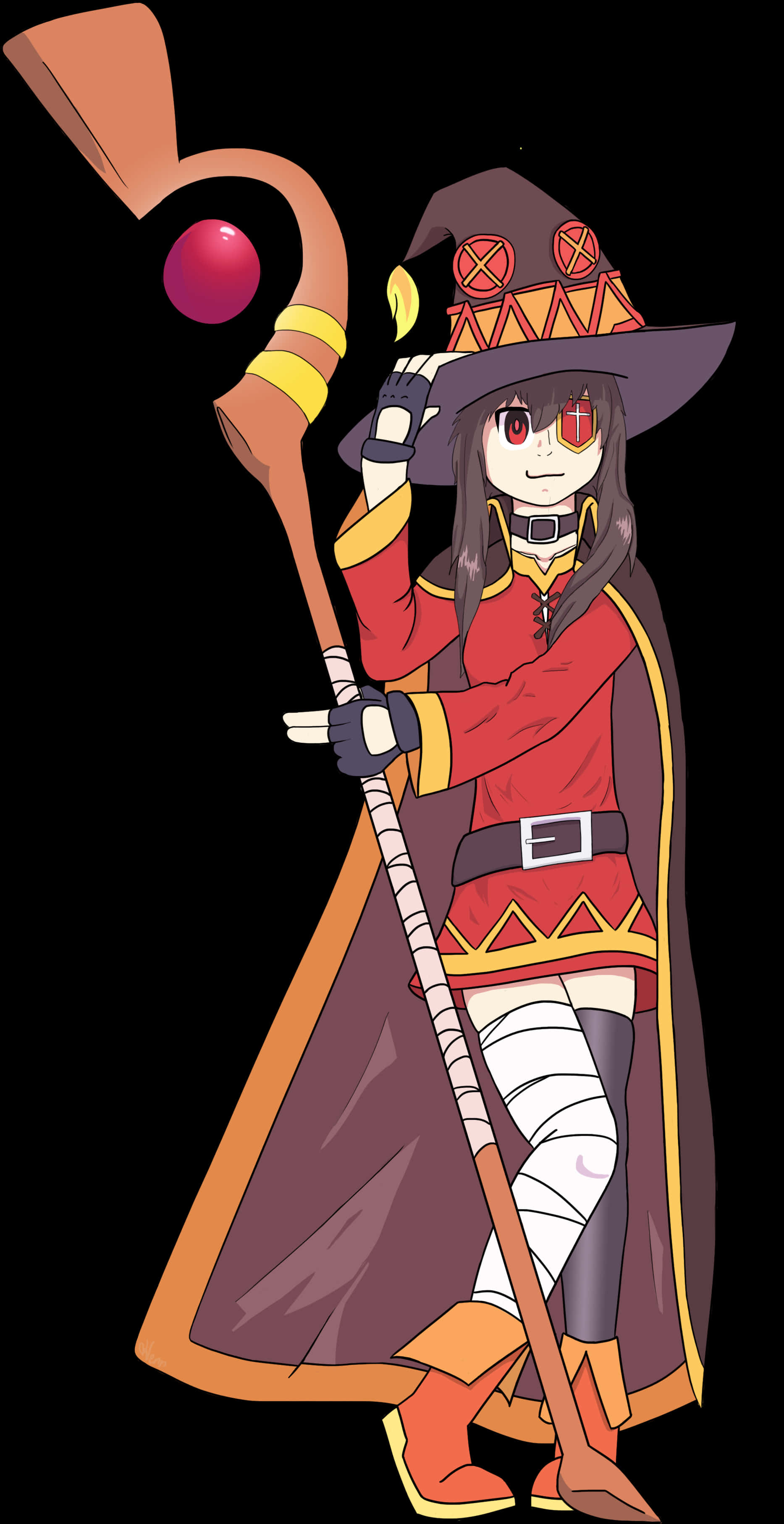 Megumin Anime Character With Staff PNG