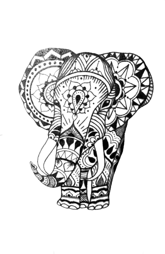 Mehndi Inspired Elephant Art PNG