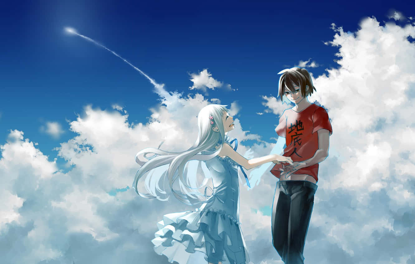 Meikoy Jinta En Un Romance De Cielo Azul En El Anime Fondo de pantalla