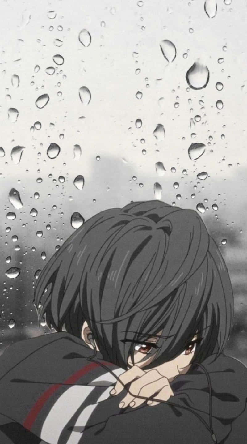 Melancholic_ Anime_ Character_ Rainy_ Window_ Background Wallpaper