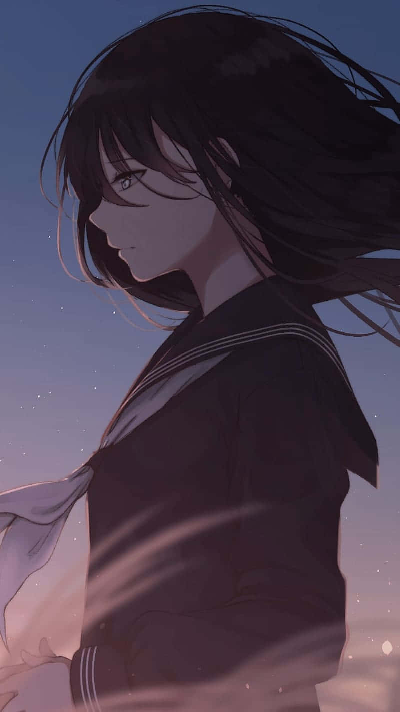 Melancholic_ Anime_ Girl_ Twilight_ Background Wallpaper