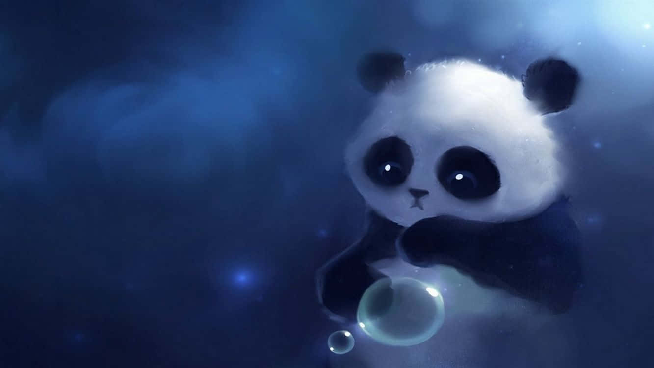 Panda Mélancolique Dans Des Teintes Bleues Fond d'écran