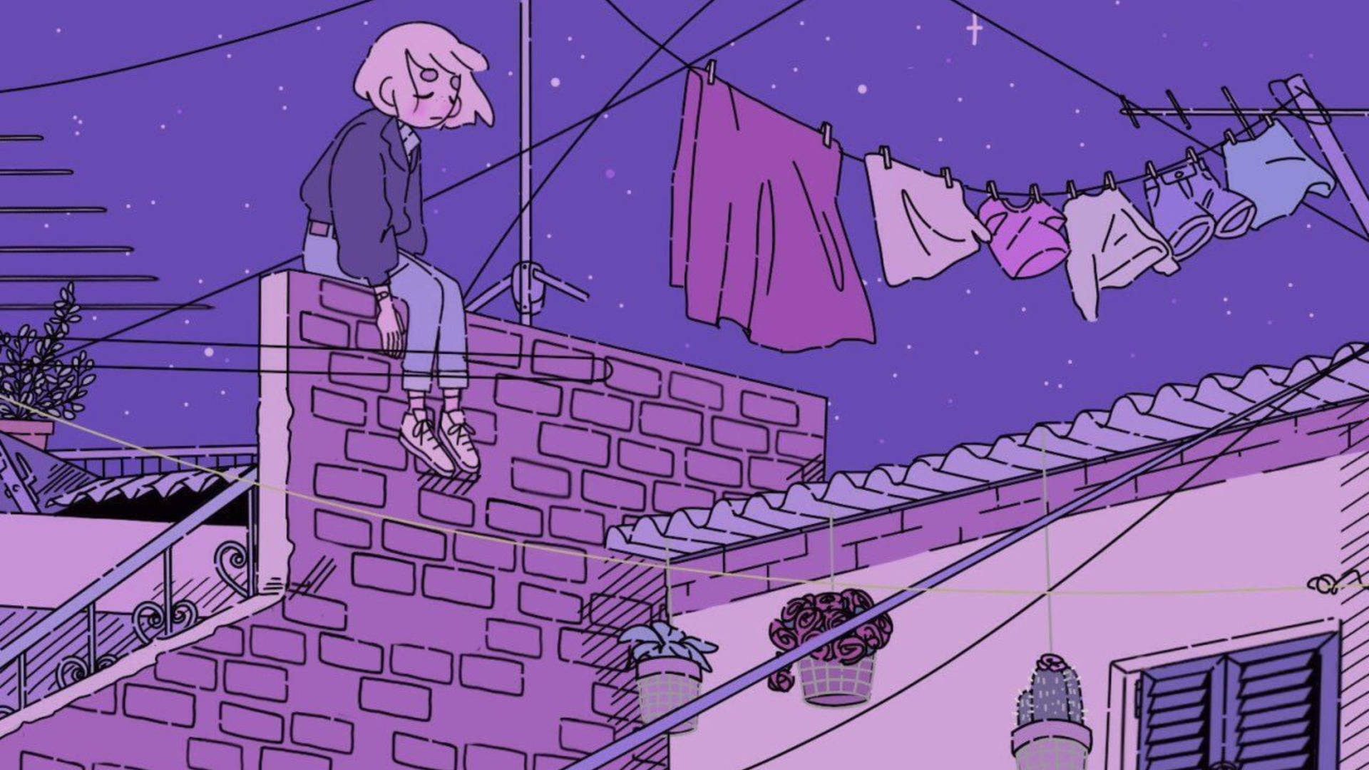 Melancholy Girl On The Rooftop Wallpaper
