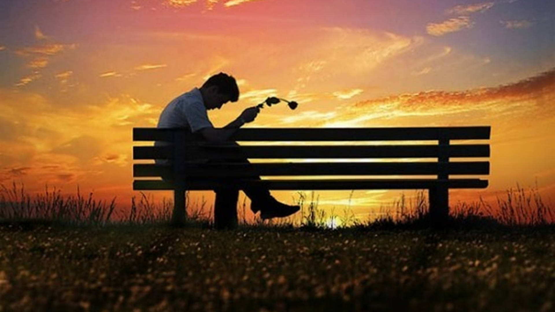 Melancholy Lonely Man On Bench Wallpaper