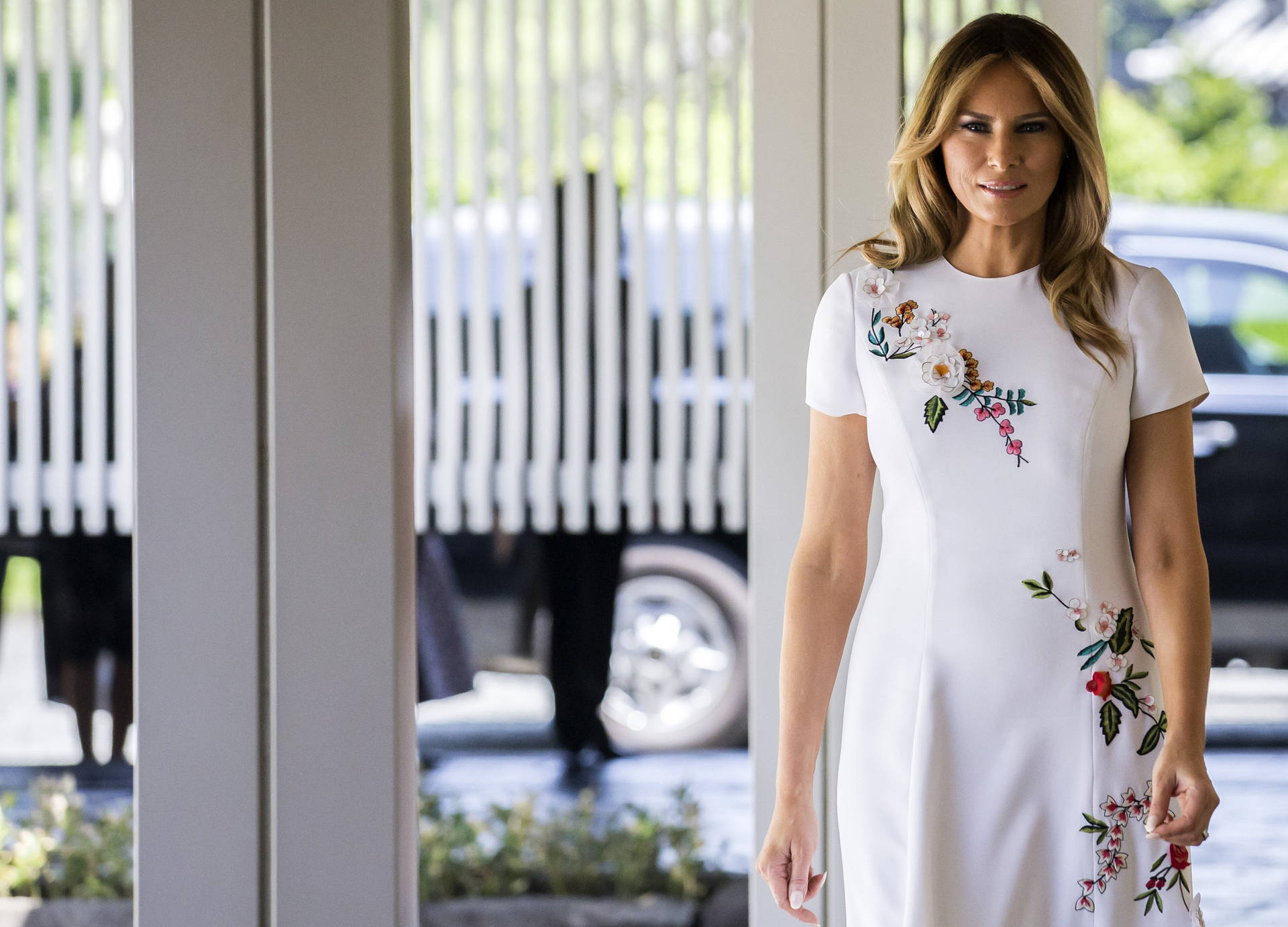 Melania Trump White Floral Dress Wallpaper